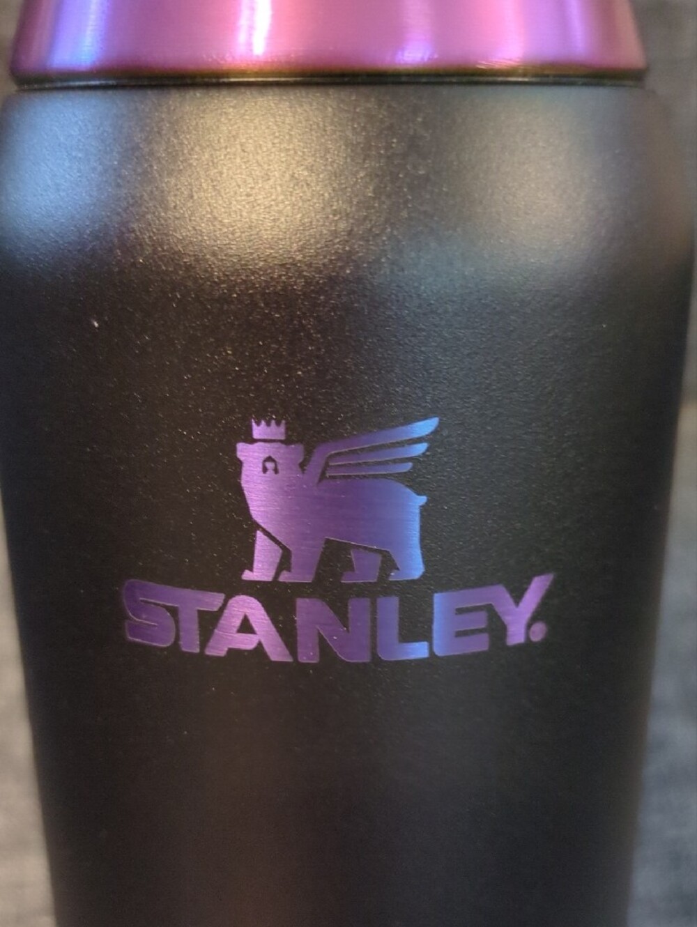 Limited Stanley Black Chroma Slim Bottle with Iridescent Purple Logo and Cap - Picture 3 of 11